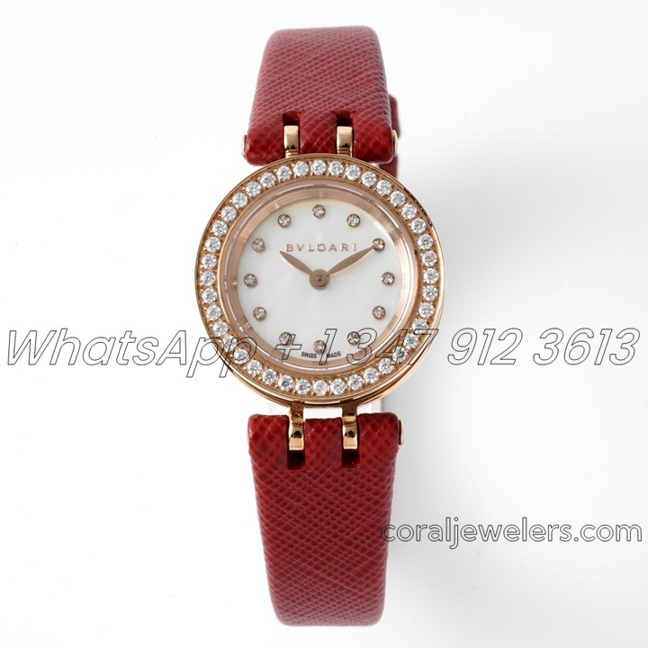 Replica Bvlgari B.zero Bvf Mop Dial With Diamond Bezel In Rose Gold On Red Leather Strap (8)