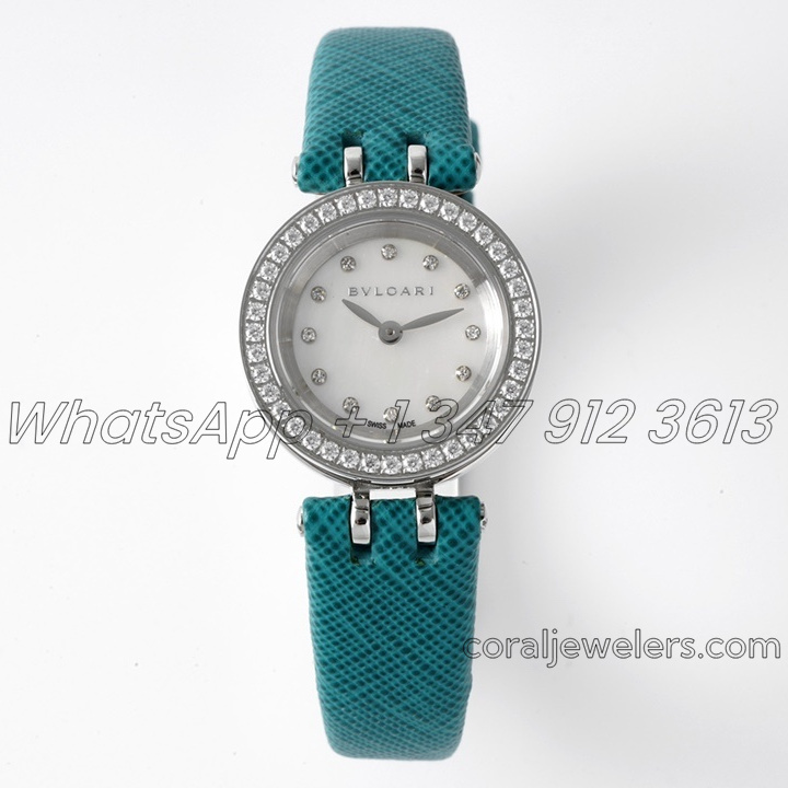 Replica Bvlgari B.zero Bvf Mop Dial With Diamond Bezel In Steel On Cyan Leather Strap (1)