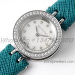 Replica Bvlgari B.zero Bvf Mop Dial With Diamond Bezel In Steel On Cyan Leather Strap (6)