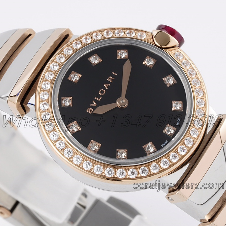 Replica Bvlgari Lvcea Bvf Black Dial In Rose Goldsteel With Diamond Bezel (2)