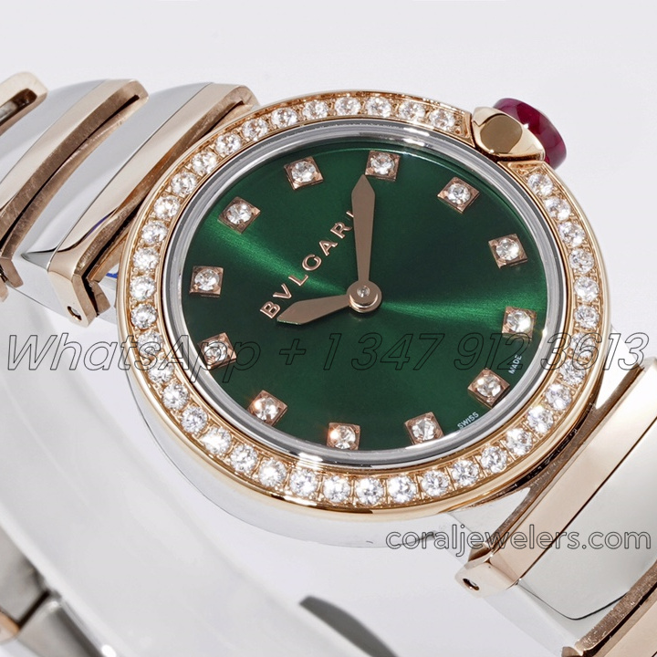 Replica Bvlgari Lvcea Bvf Emerald Green Dial In Rose Goldsteel With Diamond Bezel (2)