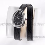 Replica Bvlgari Serpenti Bvf Black Dial In Steel On Double Wrap Leather Watch (1)