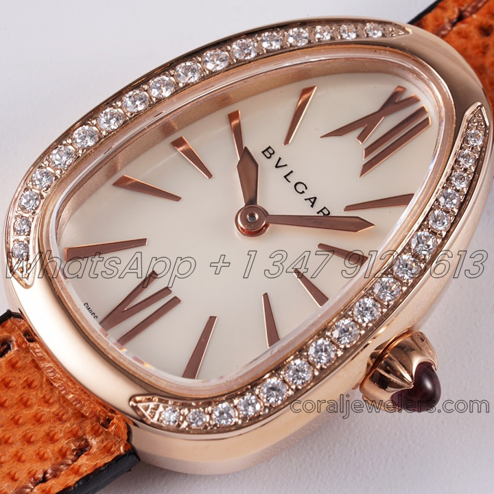 Replica Bvlgari Serpenti Bvf White Dial In Rose Gold With Diamond Bezel On Brown Double Wrap Leather Watch (2)