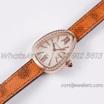 Replica Bvlgari Serpenti Bvf White Dial In Rose Gold With Diamond Bezel On Brown Double Wrap Leather Watch (3)