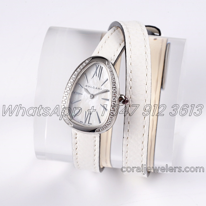 Replica Bvlgari Serpenti Bvf White Mop Dial In Steel With Diamond Bezel (1)