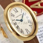 Replica Cartier Baignoire Af Mini Silver Dial In Yellow Gold On Brown Leather Strap (4)