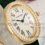 Replica Cartier Baignoire Af Mini Silver Dial In Yellow Gold On Green Leather Strap (2)