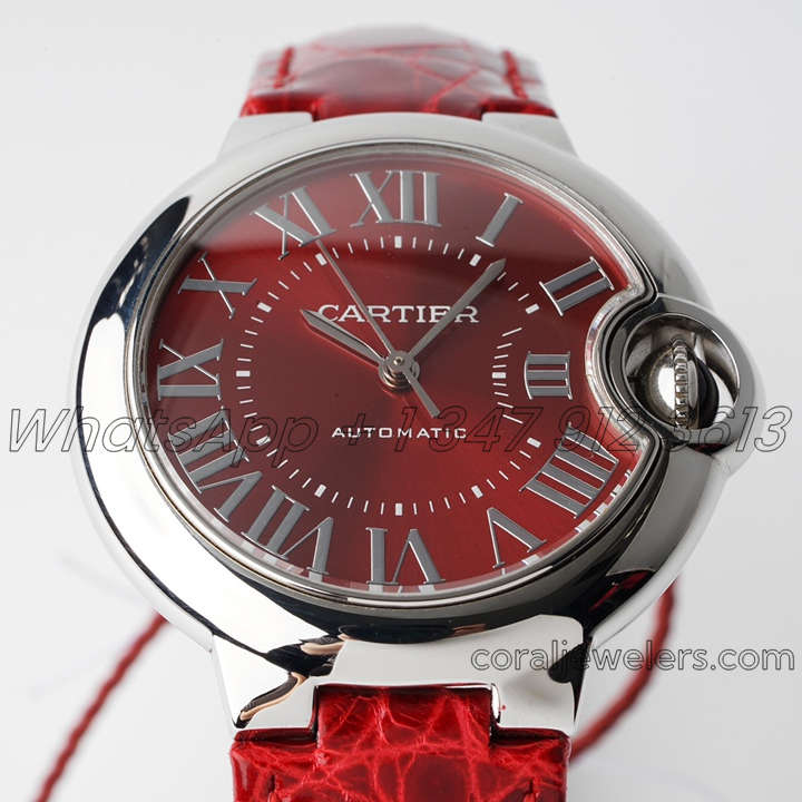 Replica Cartier Ballon Bleu 33mm Af Quartz Red Dial In Red Leather Strap (2)