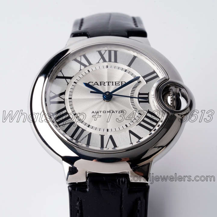 Replica Cartier Ballon Bleu 33mm Af Silver Dial In Steel On Black Leather Strap (2)