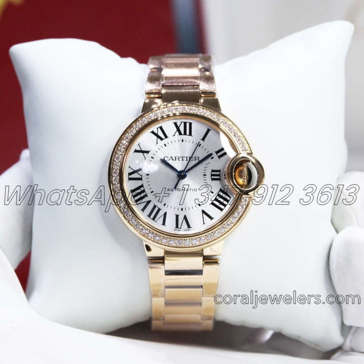 Replica Cartier Ballon Bleu 33mm Af White Dial In Pink Gold With Diamond Bezel (1)