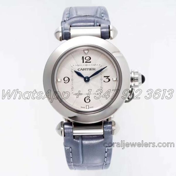 Replica Cartier Pasha 30mm Af White Dial In Blue Leather Strap (6)