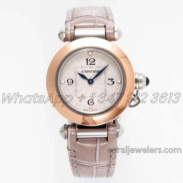 Replica Cartier Pasha 30mm Af White Dial In Pink Leather Strap (2)