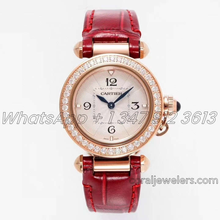 Replica Cartier Pasha 30mm Af White Dial With Diamond Bezel In Rose (1)