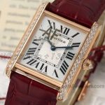 Replica Cartier Tank Louis Ladies Af White Dial Rose Gold With Diamond Bezel In Brown Leather Strap (2)