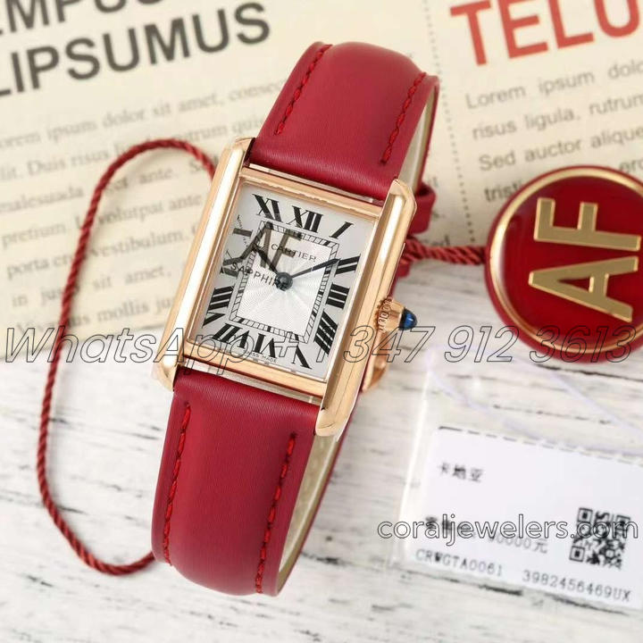 Replica Cartier Tank Louis Ladies Af White Dial In Rose Gold In Red Leather Strap (1)