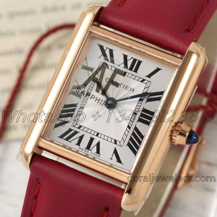 Replica Cartier Tank Louis Ladies Af White Dial In Rose Gold In Red Leather Strap (2)