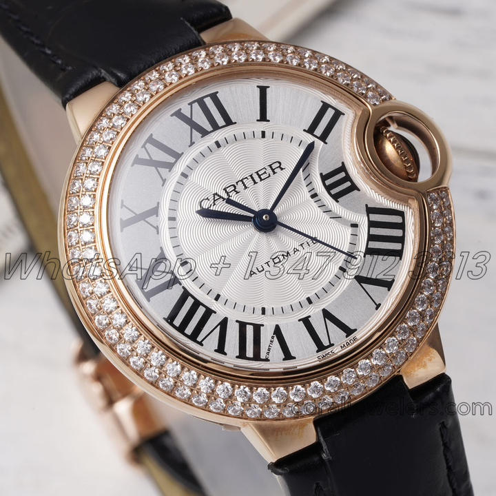 Replica Cartier Ballon Bleu 33mm Af Rg & Diamonds Silver Dial Seiko Nh05a (11)