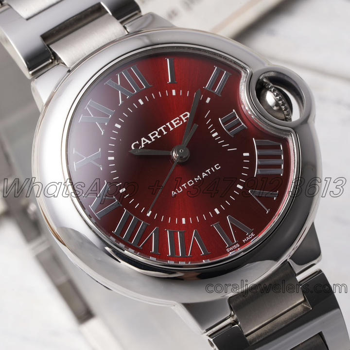 Replica Cartier Ballon Bleu 33mm Af V2 Ss Red Dial Swiss Ronda Quartz (2)