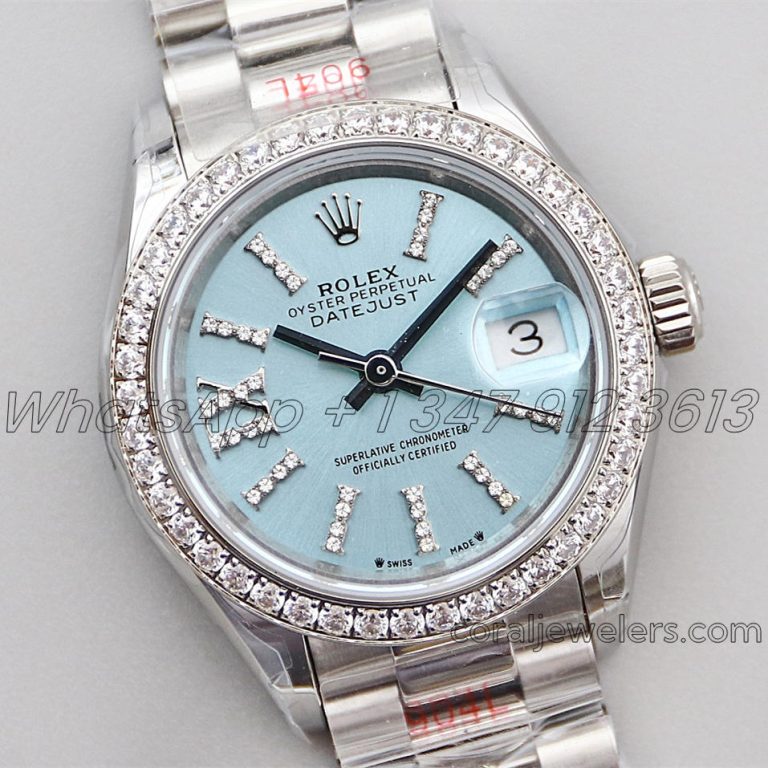 Replica Rolex Ladies Datejust 28mm 278384 Twf Blue Dial Diamond Markers With Diamond Bezel In Steel (3)