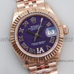 Replica Rolex Ladies Datejust 28mm 279171 Twf Aubergine Dial With Roman Markers In Rose Gold (6)