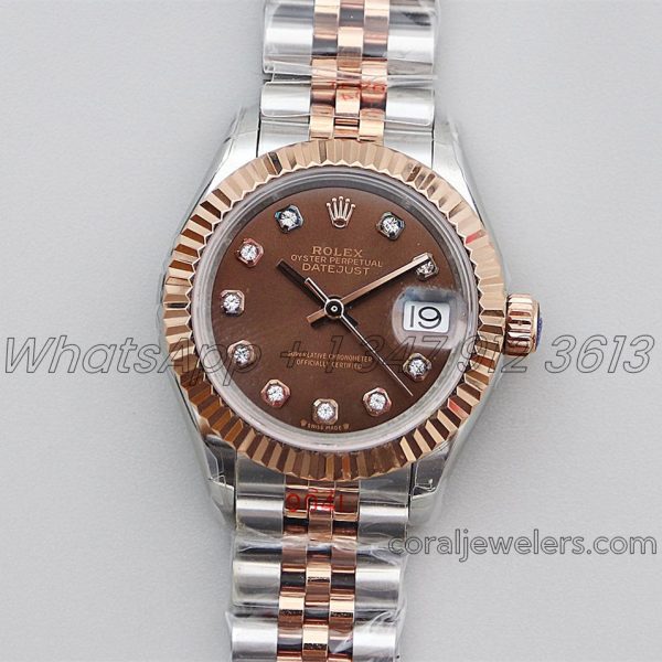 Replica Rolex Ladies Datejust 28mm 279171 Twf Chocolate Dial With Diamond Markers In Rose Goldsteel (1)