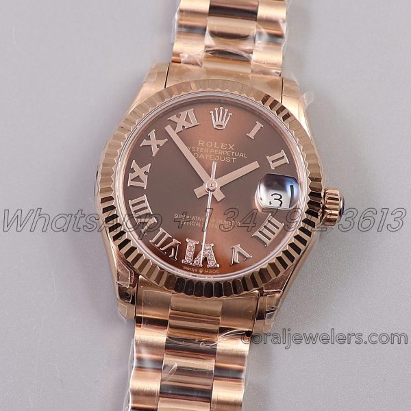 Replica Rolex Ladies Datejust 28mm 279171 Twf Chocolate Dial With Roman Markers In Rose Gold (1)