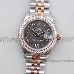 Replica Rolex Ladies Datejust 28mm 279171 Twf Grey Dial With Diamond Bezel In Rose Goldsteel (1)