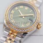 Replica Rolex Ladies Datejust 28mm 279383rbr Twf Green Dial With Diamond Bezel In Yellow Goldsteel (3)