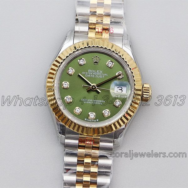 Replica Rolex Ladies Datejust 28mm 279383rbr Twf Green Dial With Diamond Marker In Yellow Goldsteel (1)