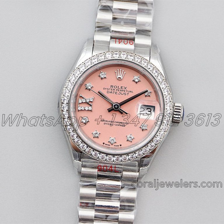 Replica Rolex Ladies Datejust 28mm 279384rbr Twf Pink Dial Diamond Markers In Steel (1)