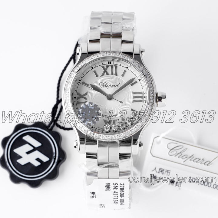 Replica Chopard Happy Sport Automatic Zf 30mm White Dial With Diamond Bezel In Steel (1)