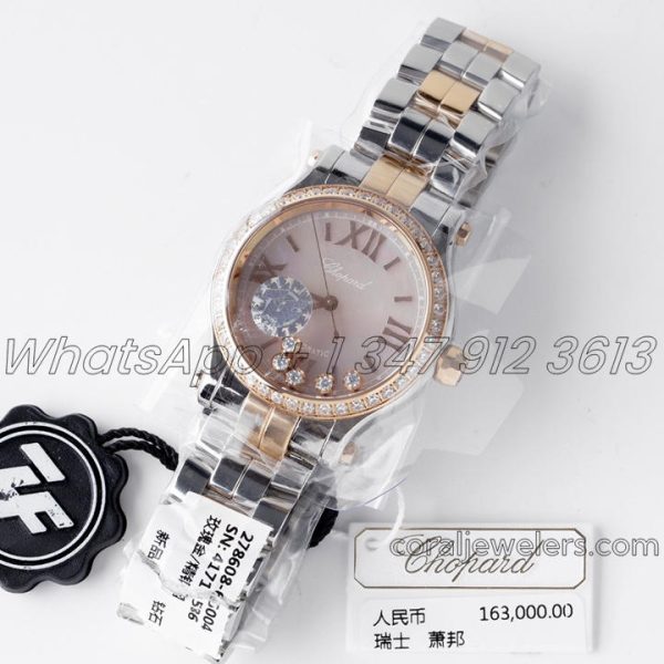 Replica Chopard Happy Sport Automatic Zf 30mm White Mop Dial With Diamond Bezel In Steelrose Gold (2)