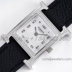 Replica Hermes Heure H 21mm Bvf Mop Dial In Steel With Diamond Bezel On Black Epsom Leather Strap (3)