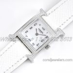 Replica Hermes Heure H 21mm Bvf Mop Dial In Steel With Diamond Bezel On White Epsom Leather Strap (2)