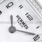 Replica Hermes Heure H 21mm Bvf Mop Dial In Steel With Diamond Bezel On White Epsom Leather Strap (4)