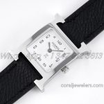 Replica Hermes Heure H 21mm Bvf White Dial In Steel On Black Epsom Leather Strap (2)