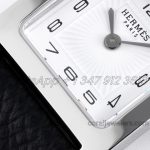 Replica Hermes Heure H 21mm Bvf White Dial In Steel On Black Epsom Leather Strap (5)