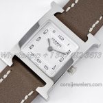 Replica Hermes Heure H 21mm Bvf White Dial In Steel On Brown Leather Strap (3)