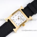 Replica Hermes Heure H 21mm Bvf White Dial In Yellow Gold On Black Leather Strap (2)