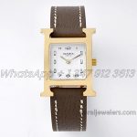 Replica Hermes Heure H 21mm Bvf White Dial In Yellow Gold On Dark Brown Leather Strap (1)