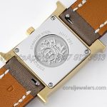 Replica Hermes Heure H 21mm Bvf White Dial In Yellow Gold On Dark Brown Leather Strap (8)