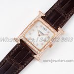 Replica Hermes Heure H 26mm Bvf Mop Dial In Rose Gold With Diamond Bezel On Brown Leather Strap (3)