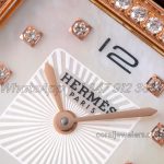 Replica Hermes Heure H 26mm Bvf Mop Dial In Rose Gold With Diamond Bezel On Brown Leather Strap (4)