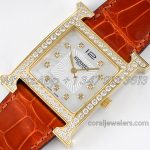 Replica Hermes Heure H 26mm Bvf Mop Dial In Yellow Gold With Diamond Bezel On Orange Leather Strap (3)