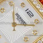 Replica Hermes Heure H 26mm Bvf Mop Dial In Yellow Gold With Diamond Bezel On Orange Leather Strap (4)