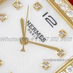 Replica Hermes Heure H 26mm Bvf Mop Dial In Yellow Gold With Diamond Bezel On Red Leather Strap (4)