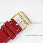 Replica Hermes Heure H 26mm Bvf Mop Dial In Yellow Gold With Diamond Bezel On Red Leather Strap (9)