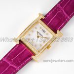 Replica Hermes Heure H 26mm Bvf Mop Dial In Yellow Gold With Diamond Bezel On Violet Leather Strap (3)