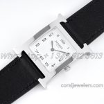 Replica Hermes Heure H 26mm Bvf White Dial In Steel On Black Leather Strap (2)