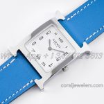 Replica Hermes Heure H 26mm Bvf White Dial In Steel On Blue Leather Strap (2)